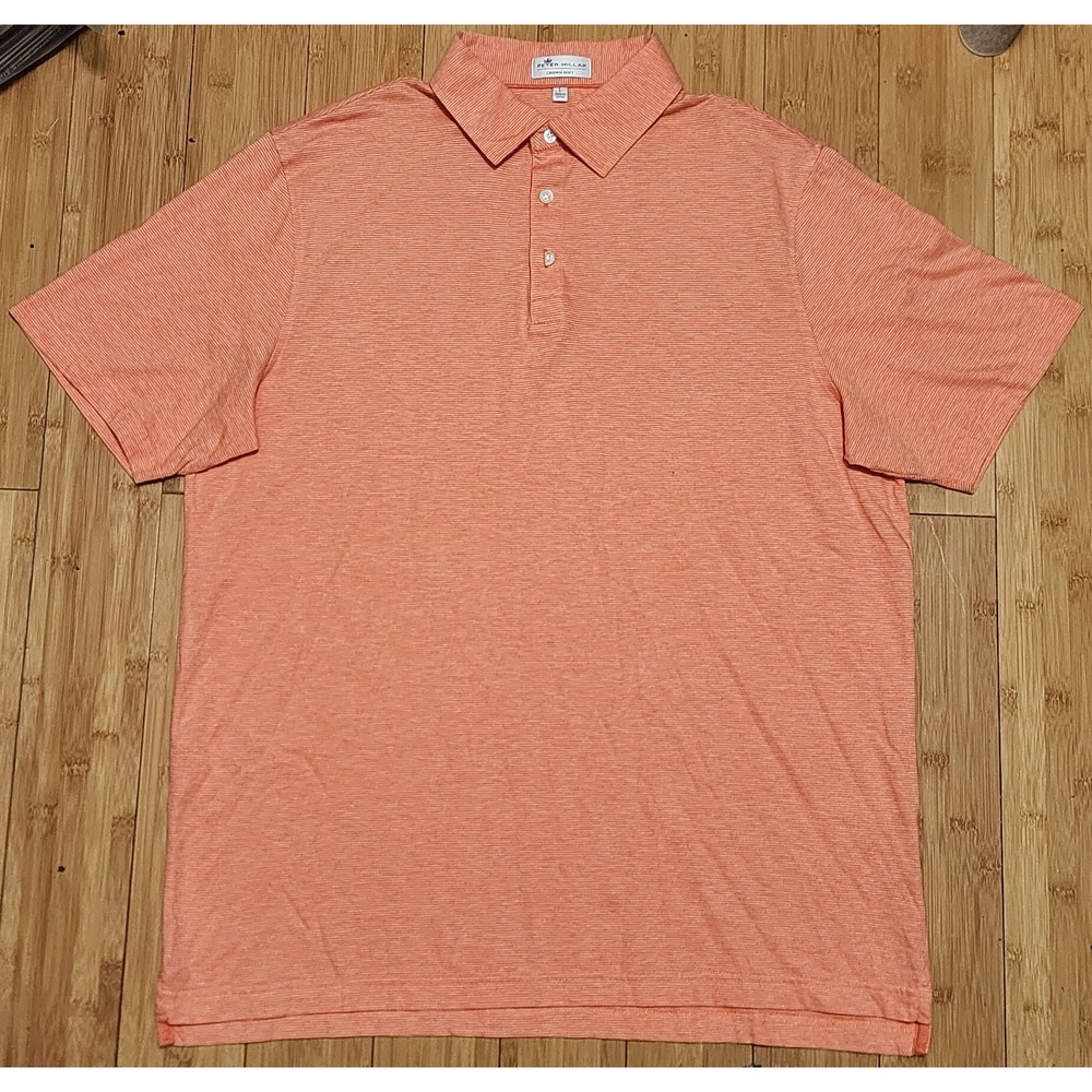 Peter Millar Golf Polo Shirt Men's L Crown Soft Pima Cotton Silk Newport Stripe